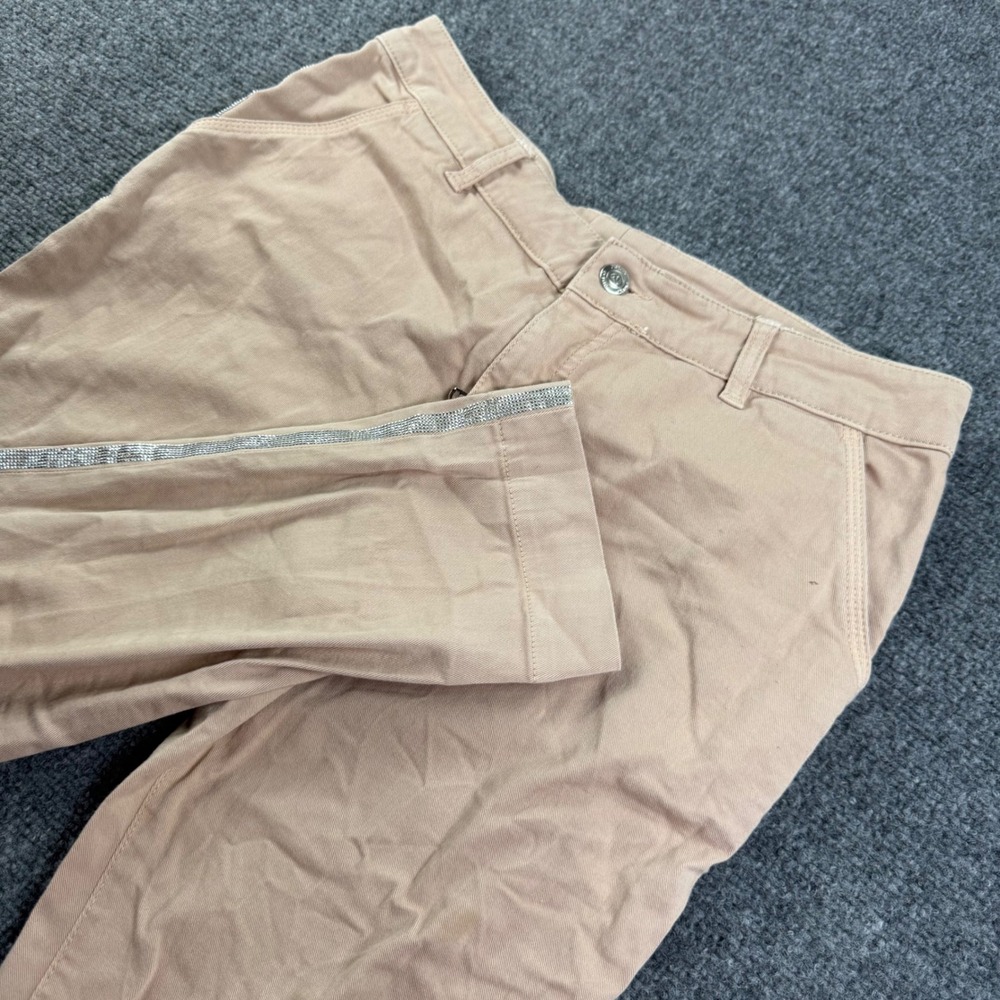 Pinko Chino Pants 30W x 25L Tan Rhinestone Side Stripe Trousers Women's